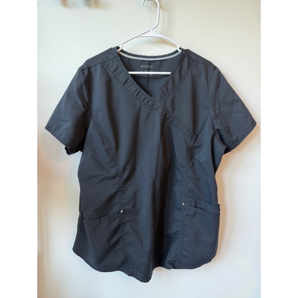 Scrubstar Ultimate Womens XL Black Mock Wrap V-Neck Short Sleeve Scrub Top